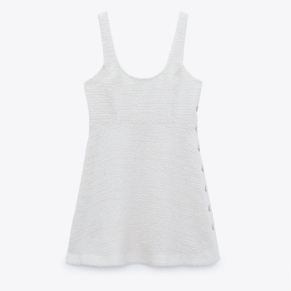 Zara Cream Mini Dress with Button Detail - Picture 4 of 9